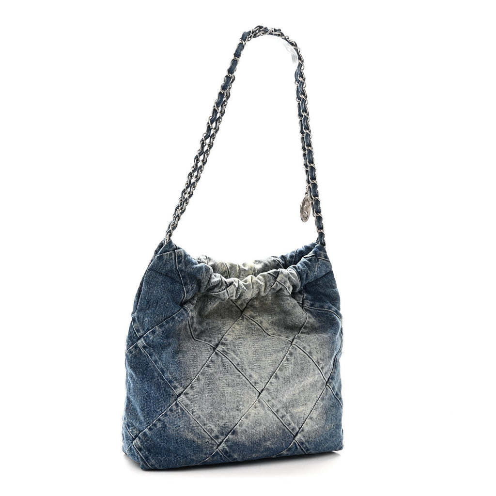 Denim Quilted Small Chanel 22 Blue