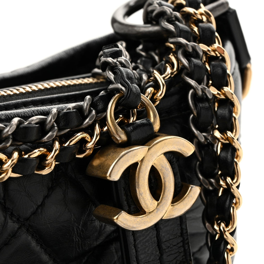 Aged Calfskin Quilted Small Gabrielle Hobo Black