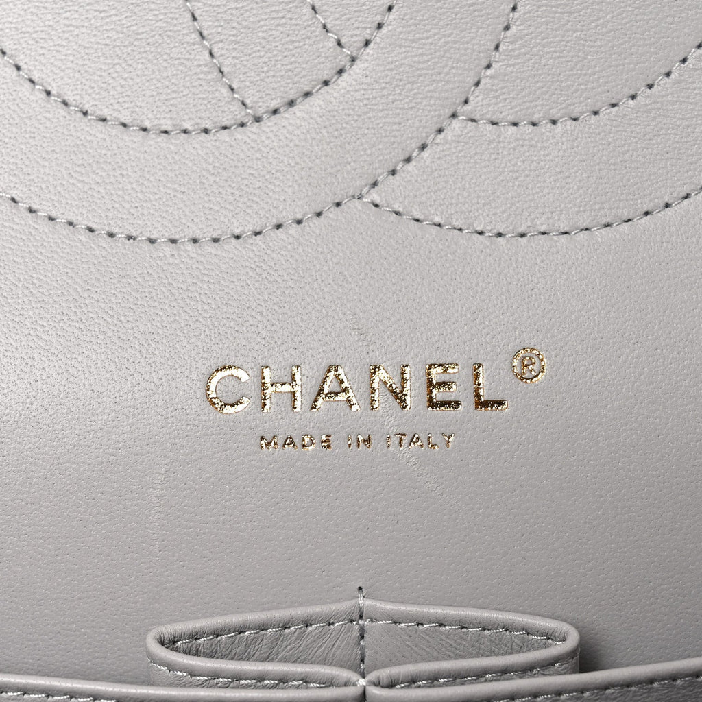Caviar Quilted Jumbo Double Flap Grey