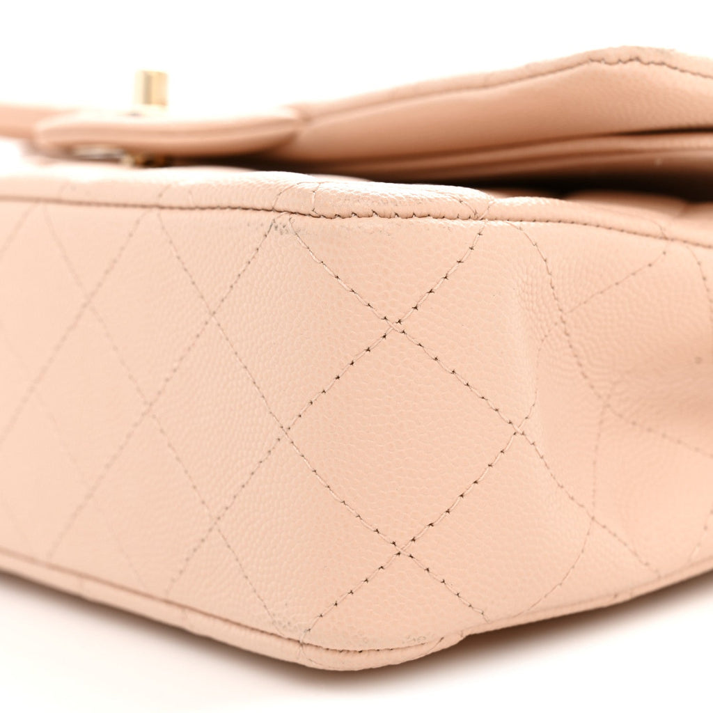 Caviar Quilted Medium Double Flap Light Beige