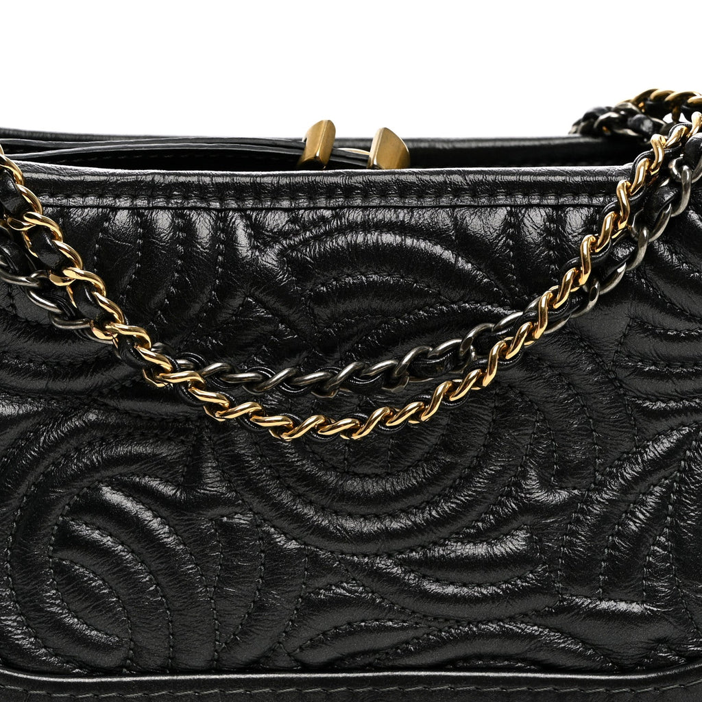 Aged Calfskin CC Quilted Small Gabrielle Hobo Black