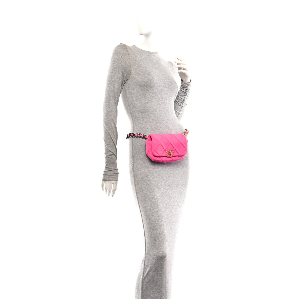 Jersey Quilted Chanel 19 Waist Bag Pink