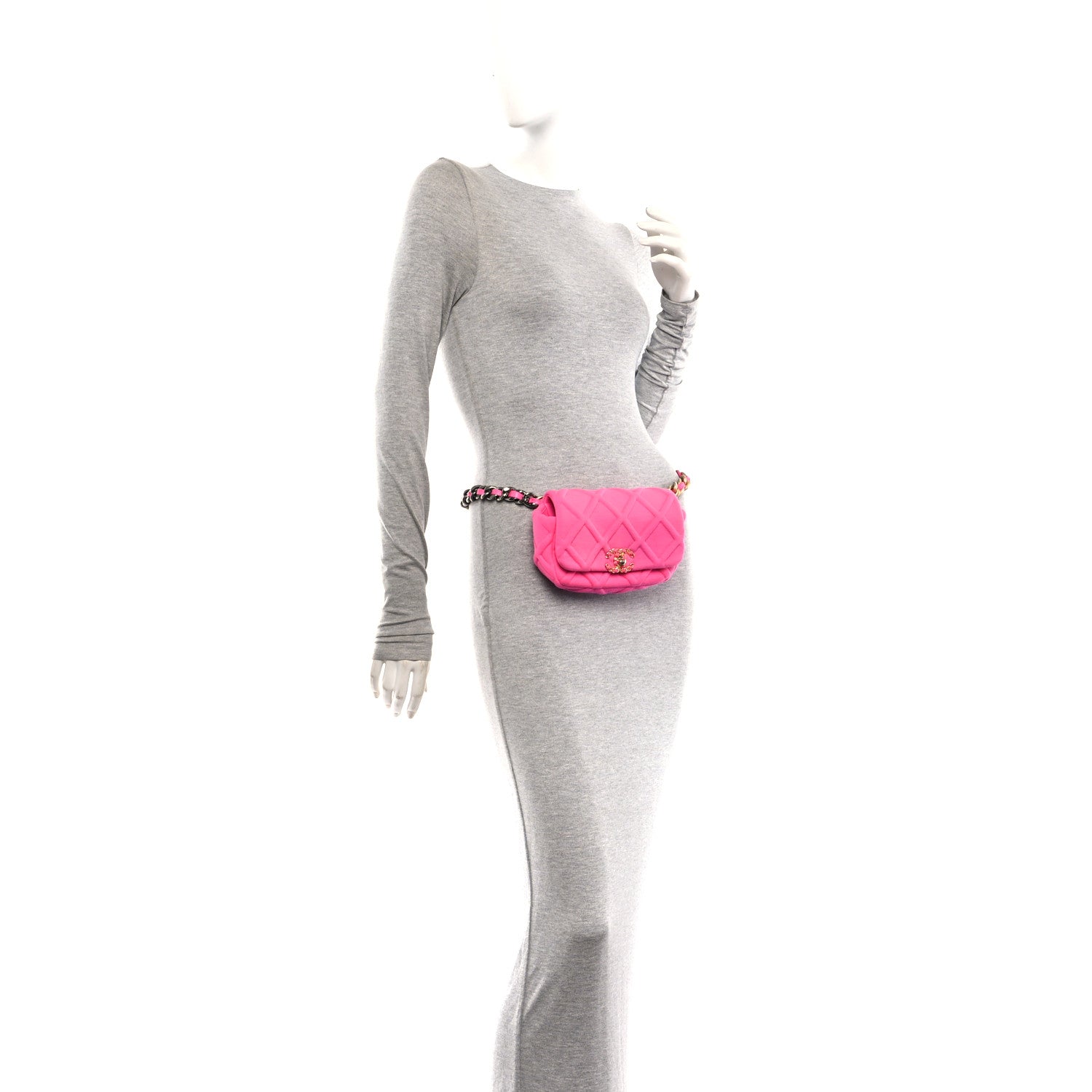 Jersey Quilted Chanel 19 Waist Bag Pink
