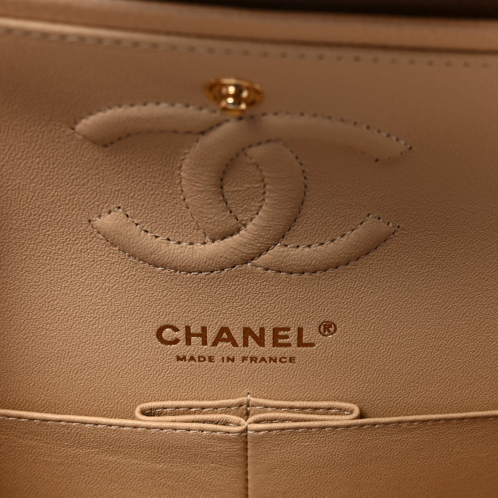Caviar Quilted Small Double Flap Beige