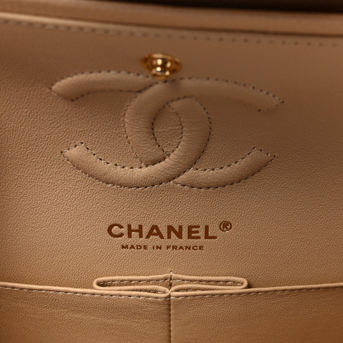 Caviar Quilted Small Double Flap Beige
