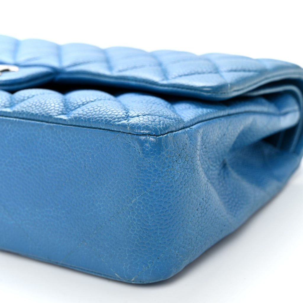 Iridescent Caviar Quilted Medium Double Flap Blue