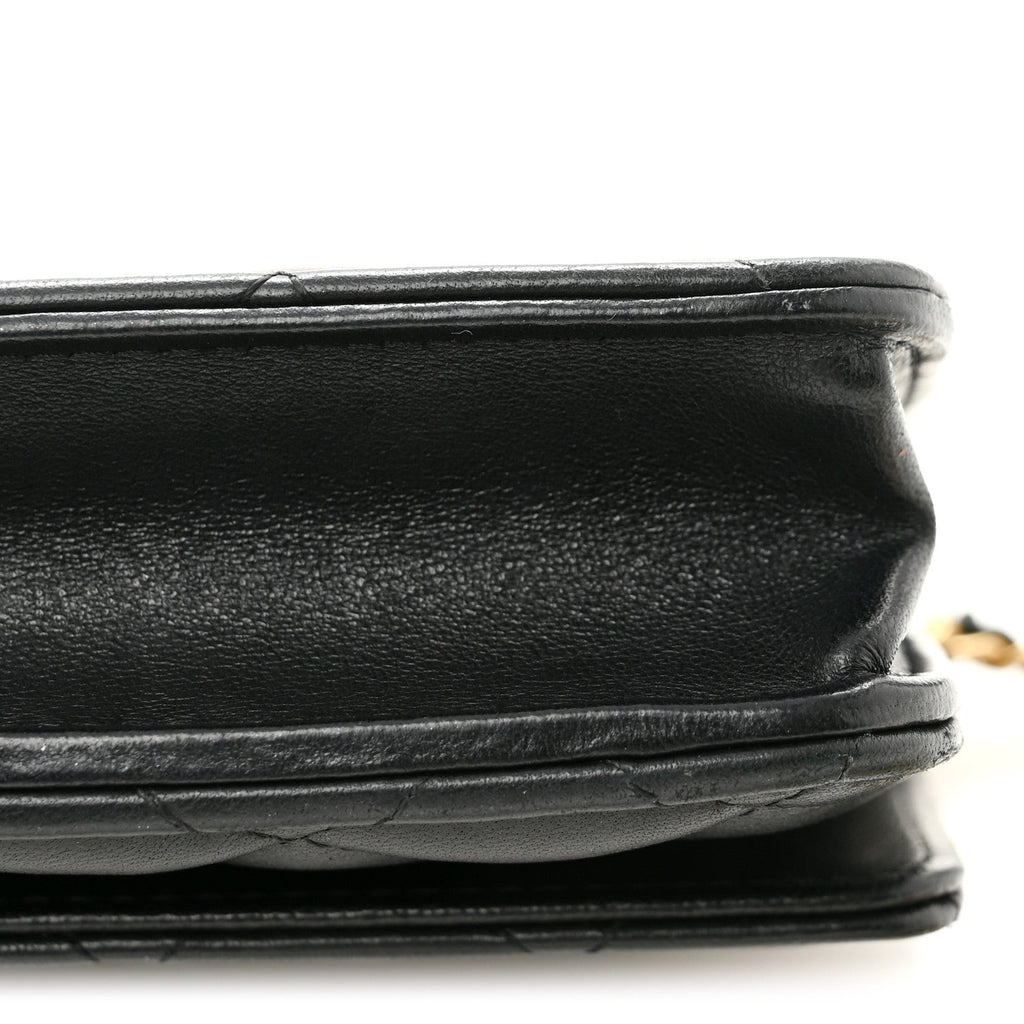 Lambskin Quilted CC Pearl Crush Wallet on Chain WOC Black