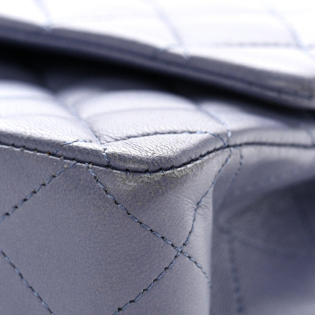 Lambskin Quilted Medium Double Flap Blue