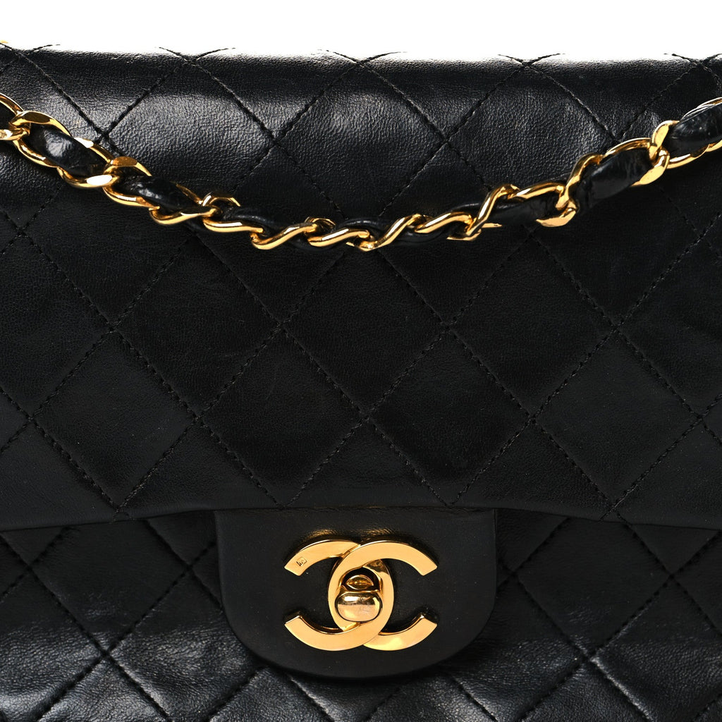 Lambskin Quilted Small Double Flap Black