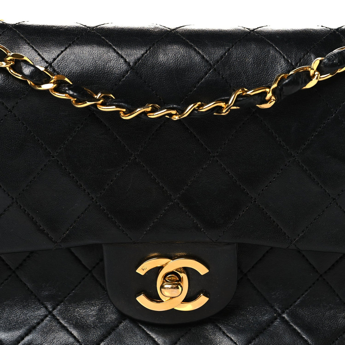 Lambskin Quilted Small Double Flap Black