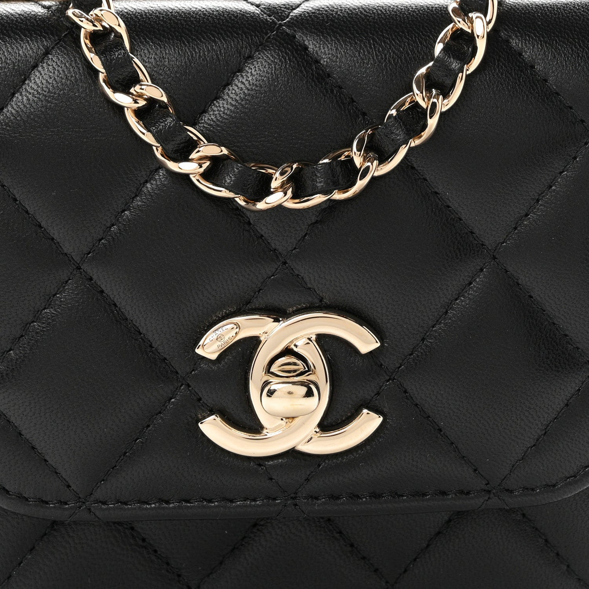 Lambskin Quilted Mini Trendy CC Chain Wallet Black