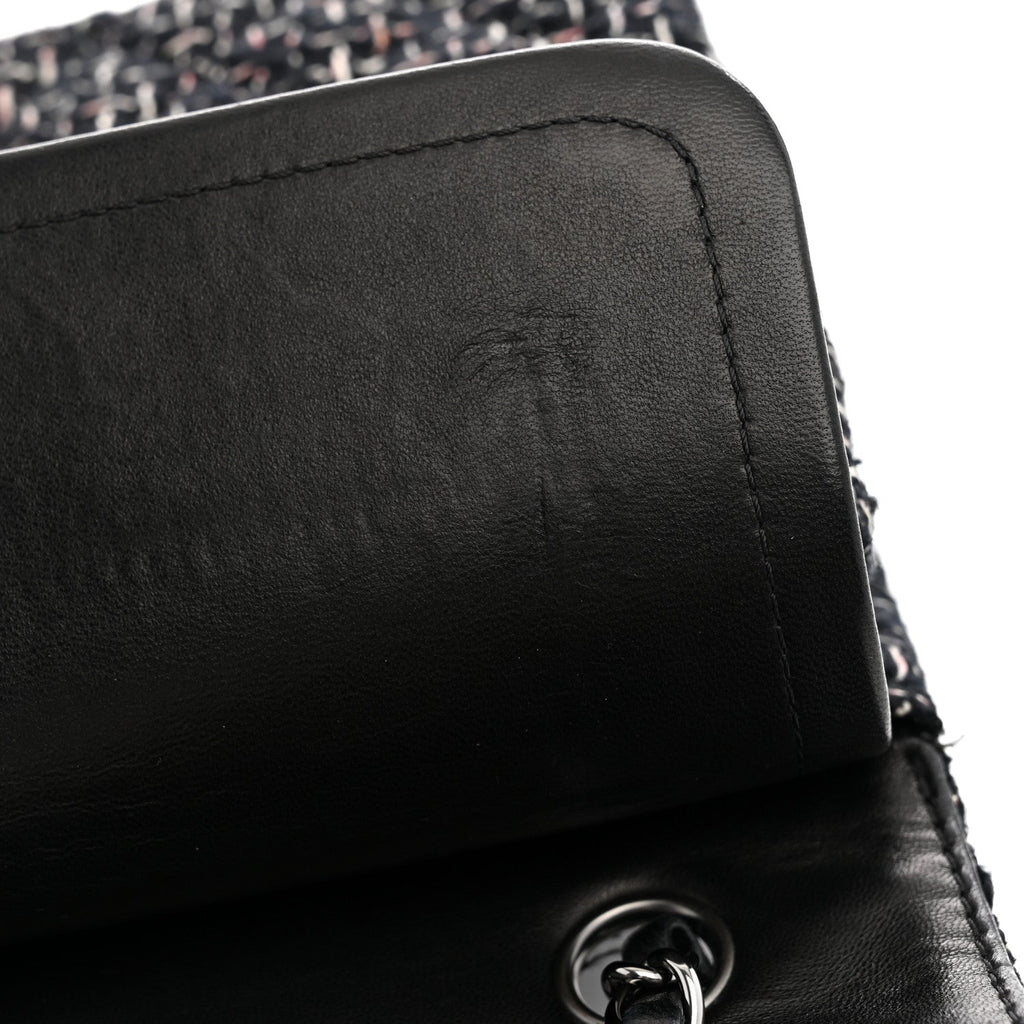 Tweed Quilted Medium Double Flap Black