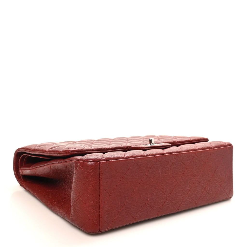 Caviar Quilted Maxi Double Flap Dark Red