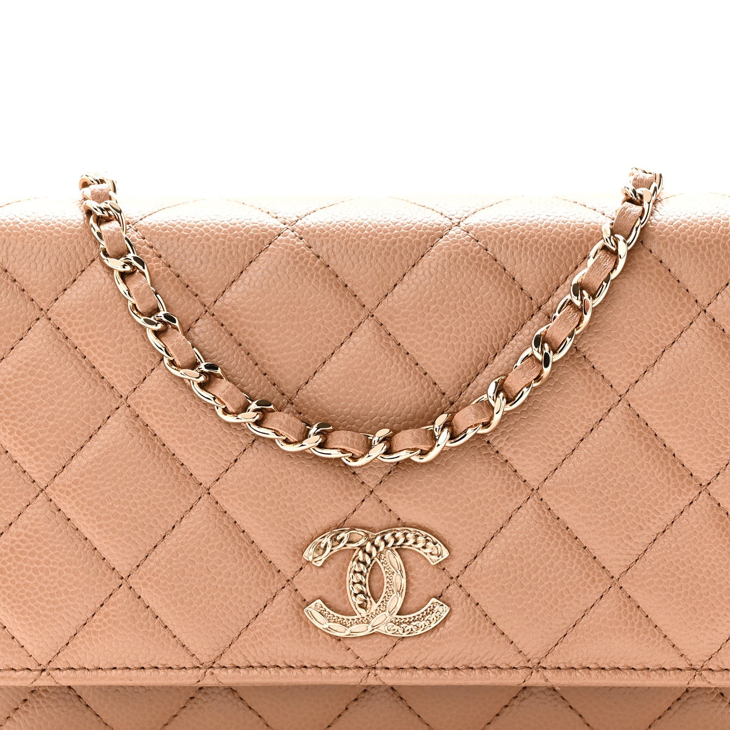 Caviar Quilted Multi Chain Wallet On Chain WOC Beige