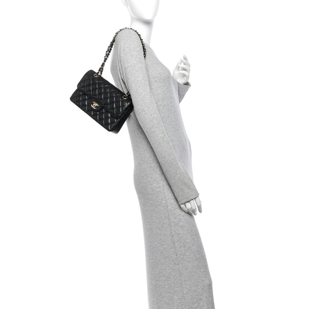 Caviar Quilted Small Double Flap Black