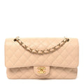 Caviar Quilted Medium Double Flap Beige Beige Clair