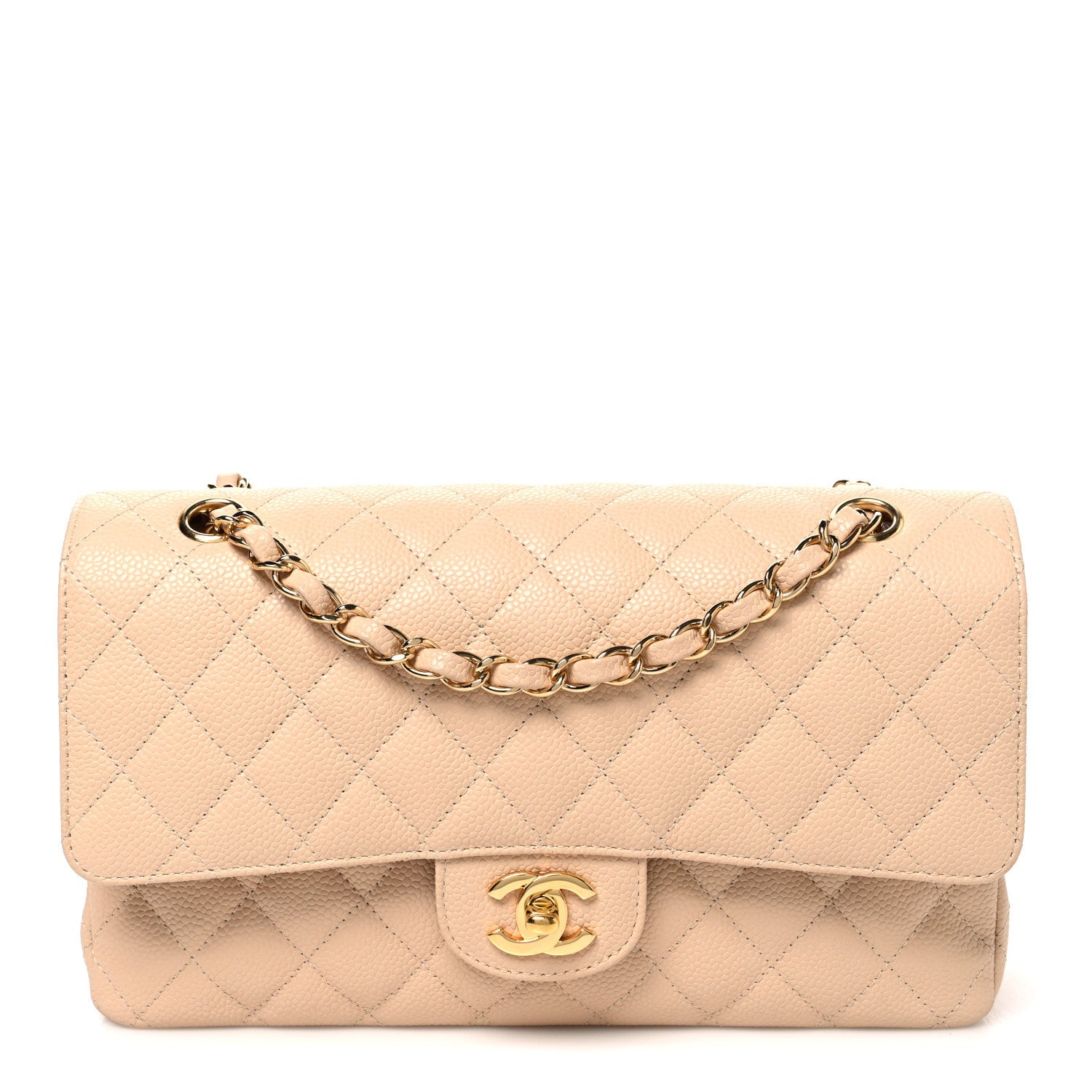Caviar Quilted Medium Double Flap Beige Beige Clair