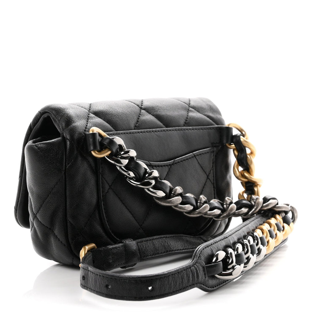 Lambskin Quilted Chanel 19 Waist Bag Black