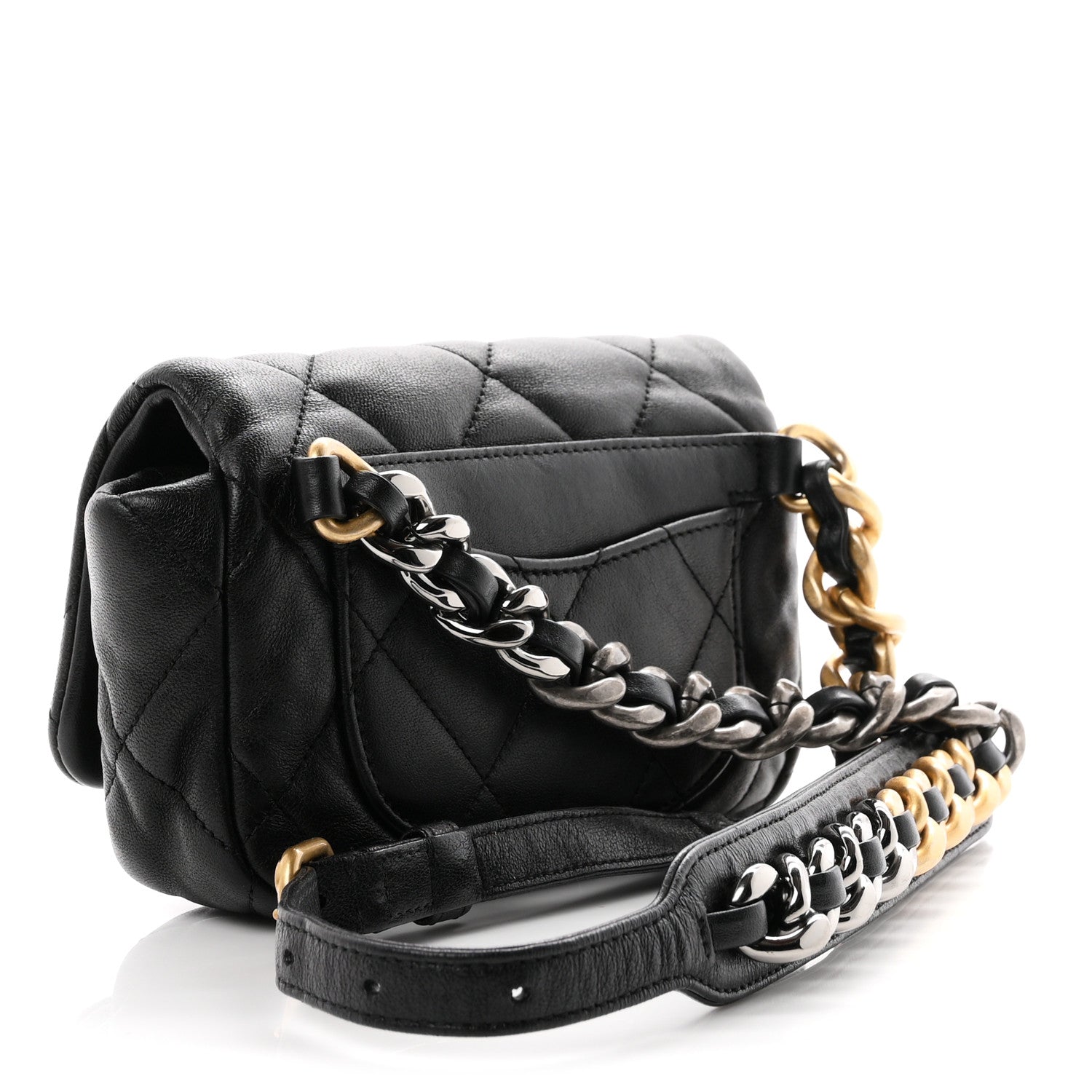 Lambskin Quilted Chanel 19 Waist Bag Black