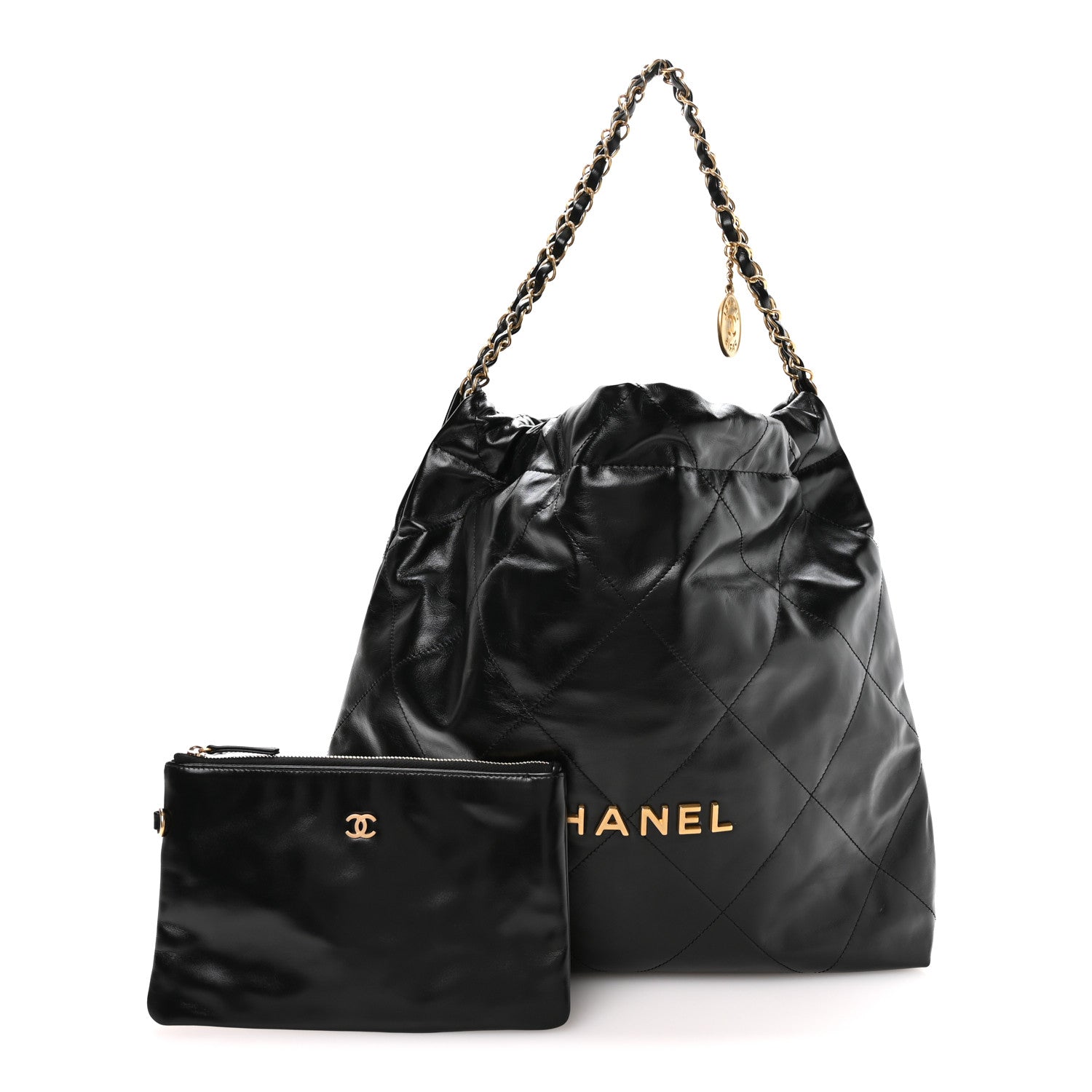 Shiny Calfskin Quilted Small Chanel 22 Black