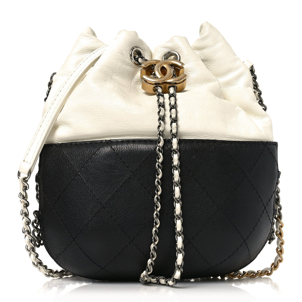 Aged Calfskin Quilted Small Gabrielle Bucket White Black