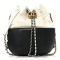 Aged Calfskin Quilted Small Gabrielle Bucket White Black