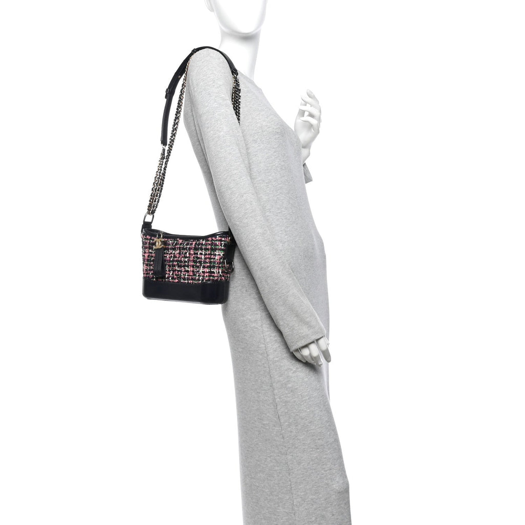 Tweed Calfskin Small Gabrielle Hobo Navy Blue Multicolor