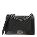 Calfskin Chevron Quilted New Medium Boy Flap Black