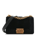 Velvet Chevron Quilted Small Boy Flap Black