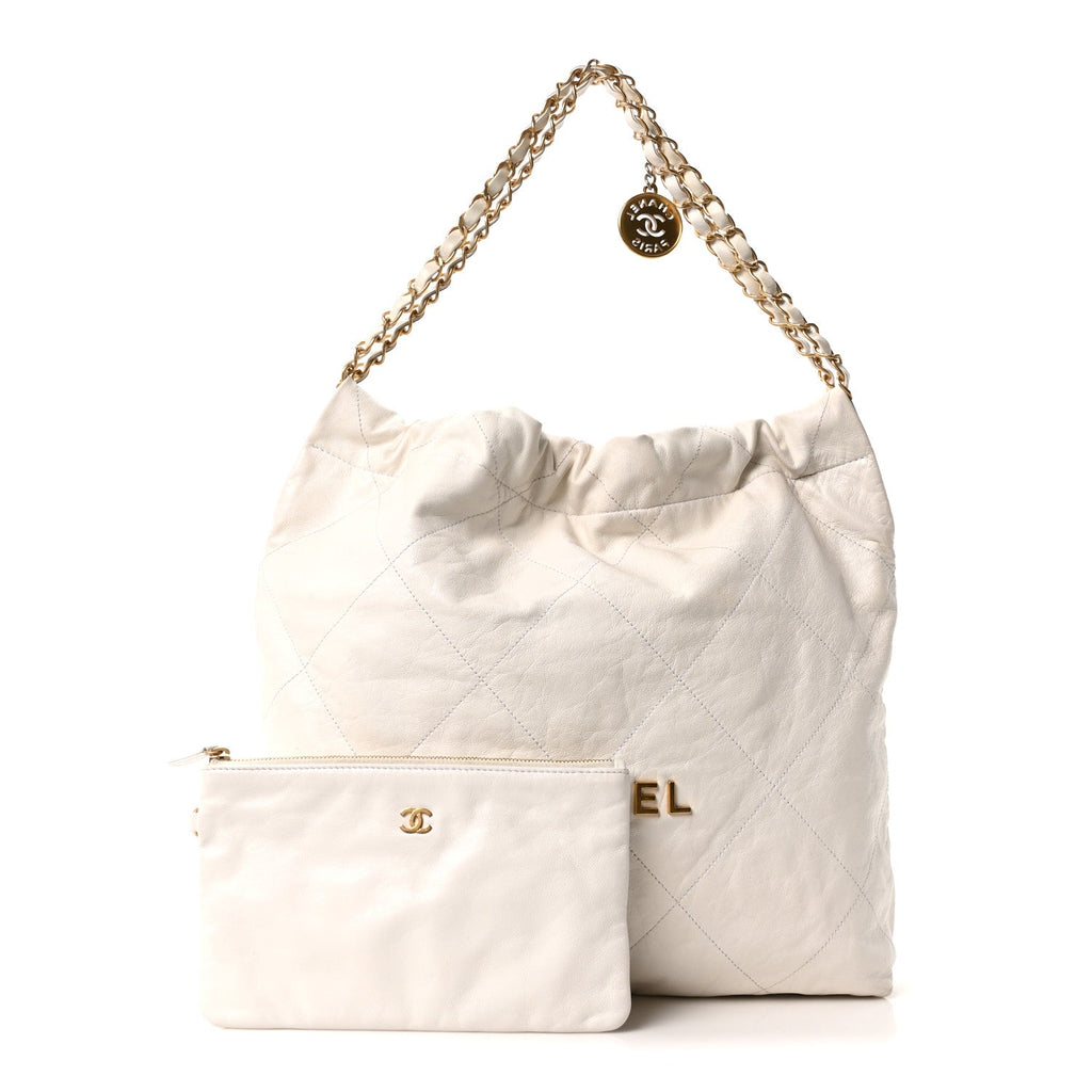 Shiny Calfskin Quilted Chanel 22 White