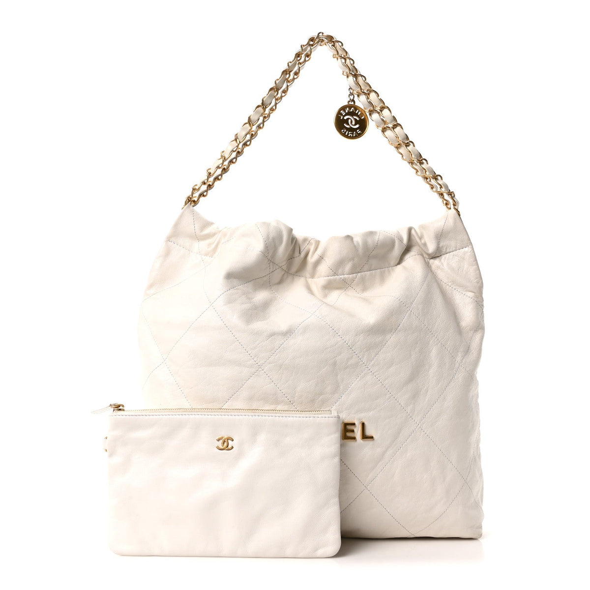 Shiny Calfskin Quilted Chanel 22 White