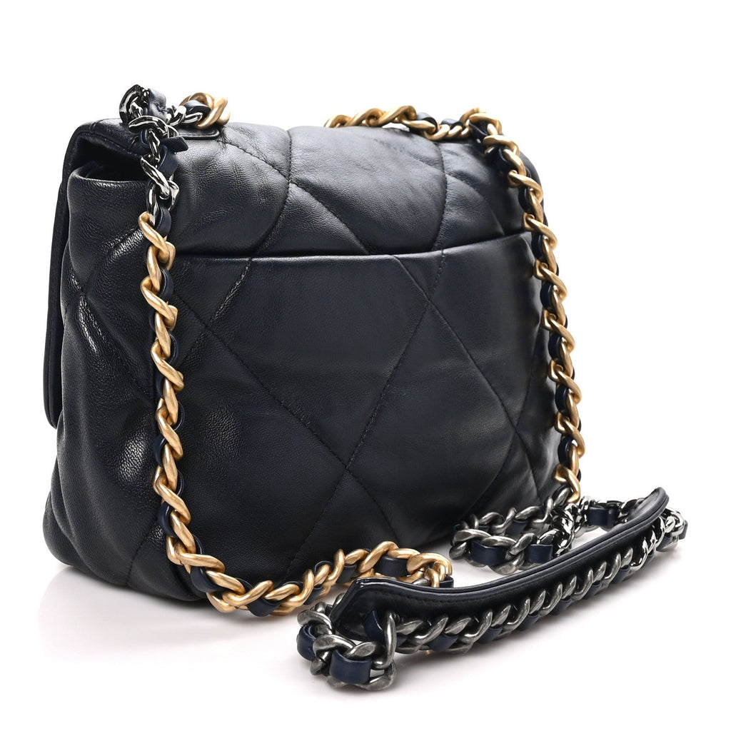 Goatskin Quilted Medium Chanel 19 Flap Navy Blue