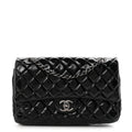 Crumpled Patent Quilted Medium Double Flap Black