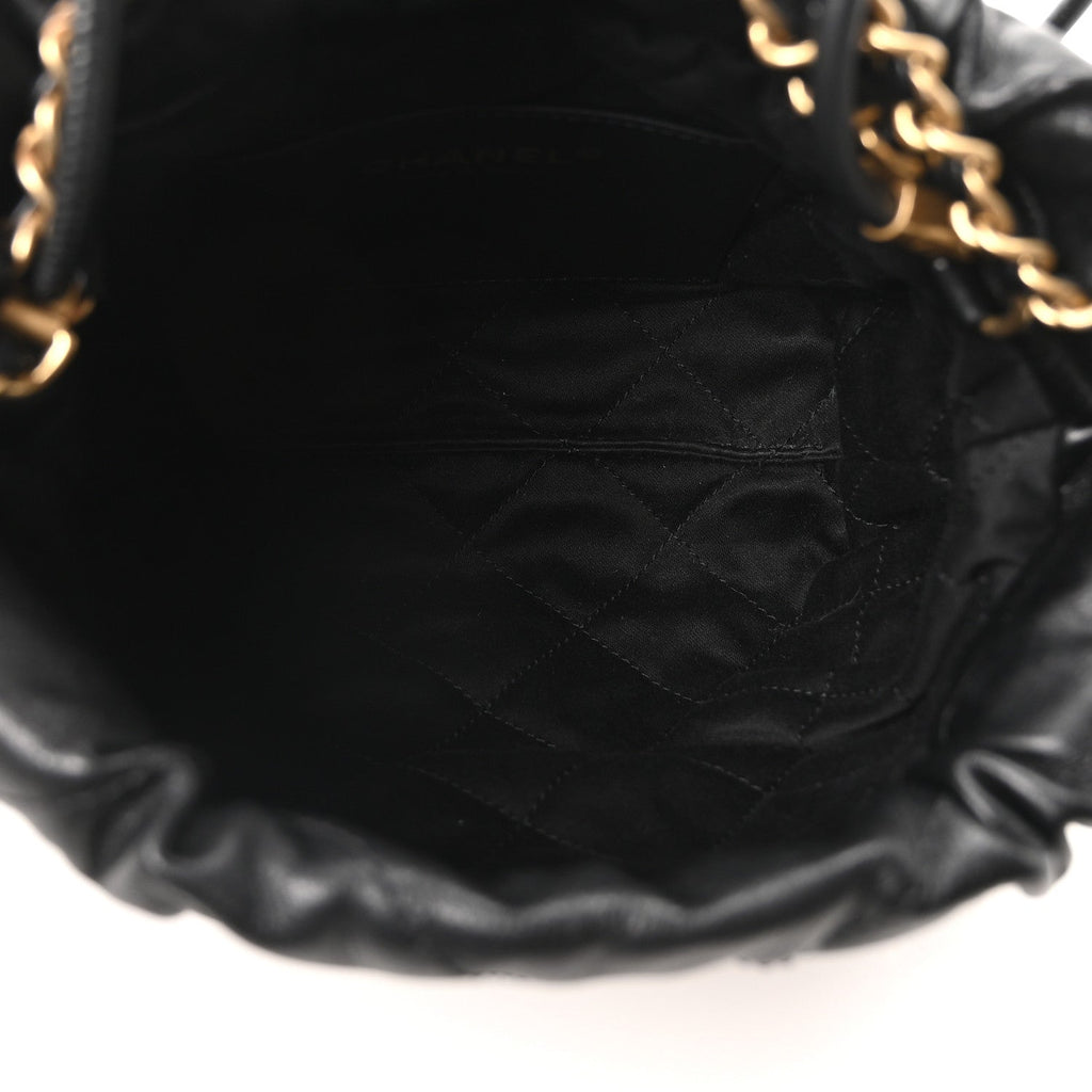 Shiny Crumpled Calfskin Quilted Pearl Mini Chanel 22 Black