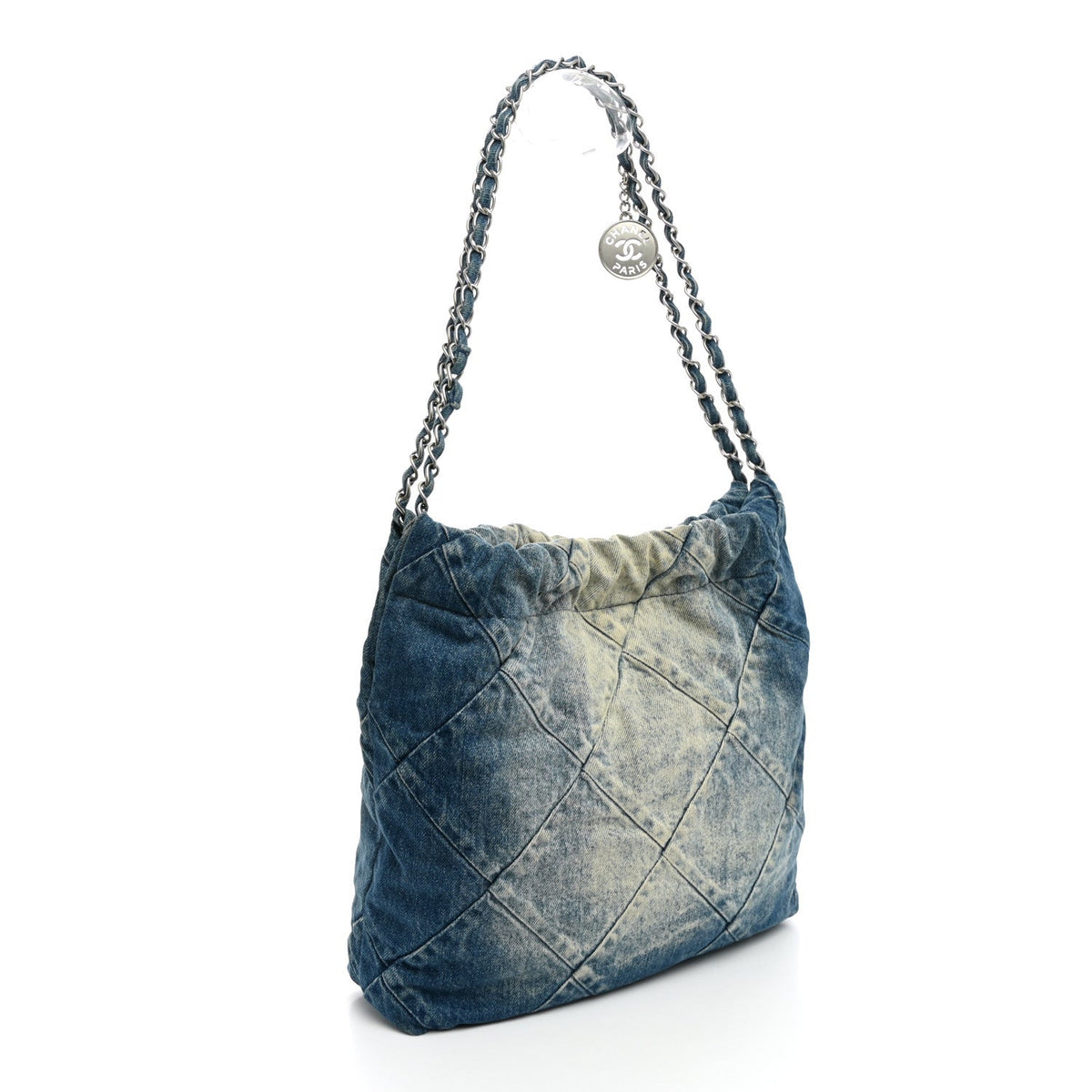 Denim Quilted Small Chanel 22 Blue