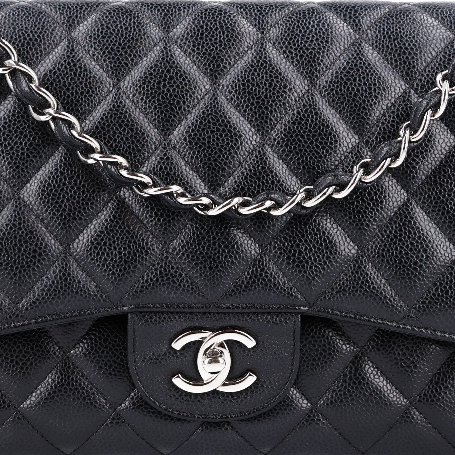 Caviar Quilted Jumbo Double Flap Black