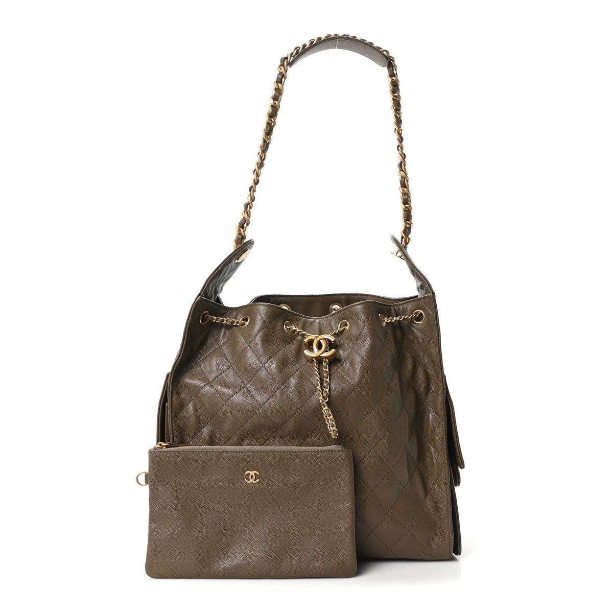 Caviar Quilted Medium Chanel 25 Handbag Dark Khaki