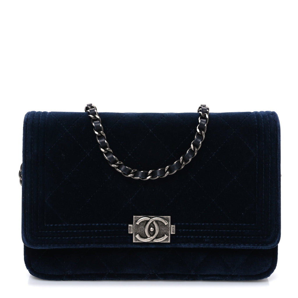 Velvet Quilted Boy Wallet On Chain WOC Blue