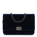 Velvet Quilted Boy Wallet On Chain WOC Blue