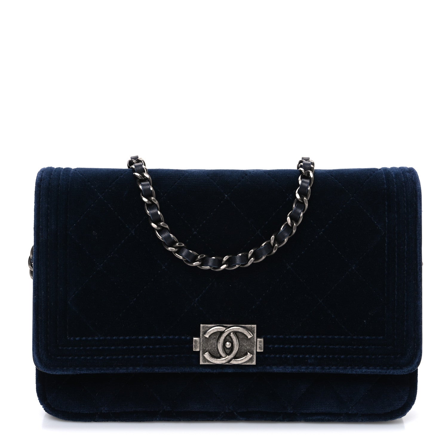 Velvet Quilted Boy Wallet On Chain WOC Blue