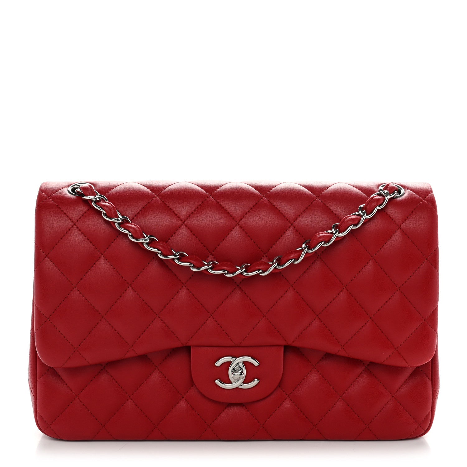 Lambskin Quilted Jumbo Double Flap Red
