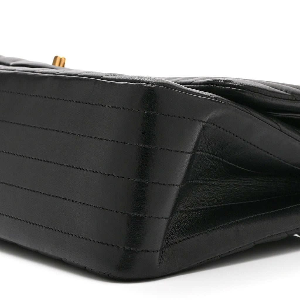 Lambskin Chevron Quilted Jumbo Double Flap Black