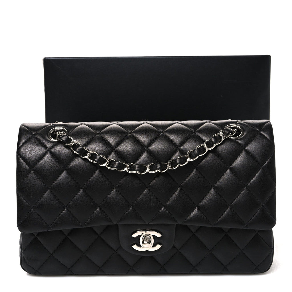 Lambskin Quilted Medium Double Flap Black