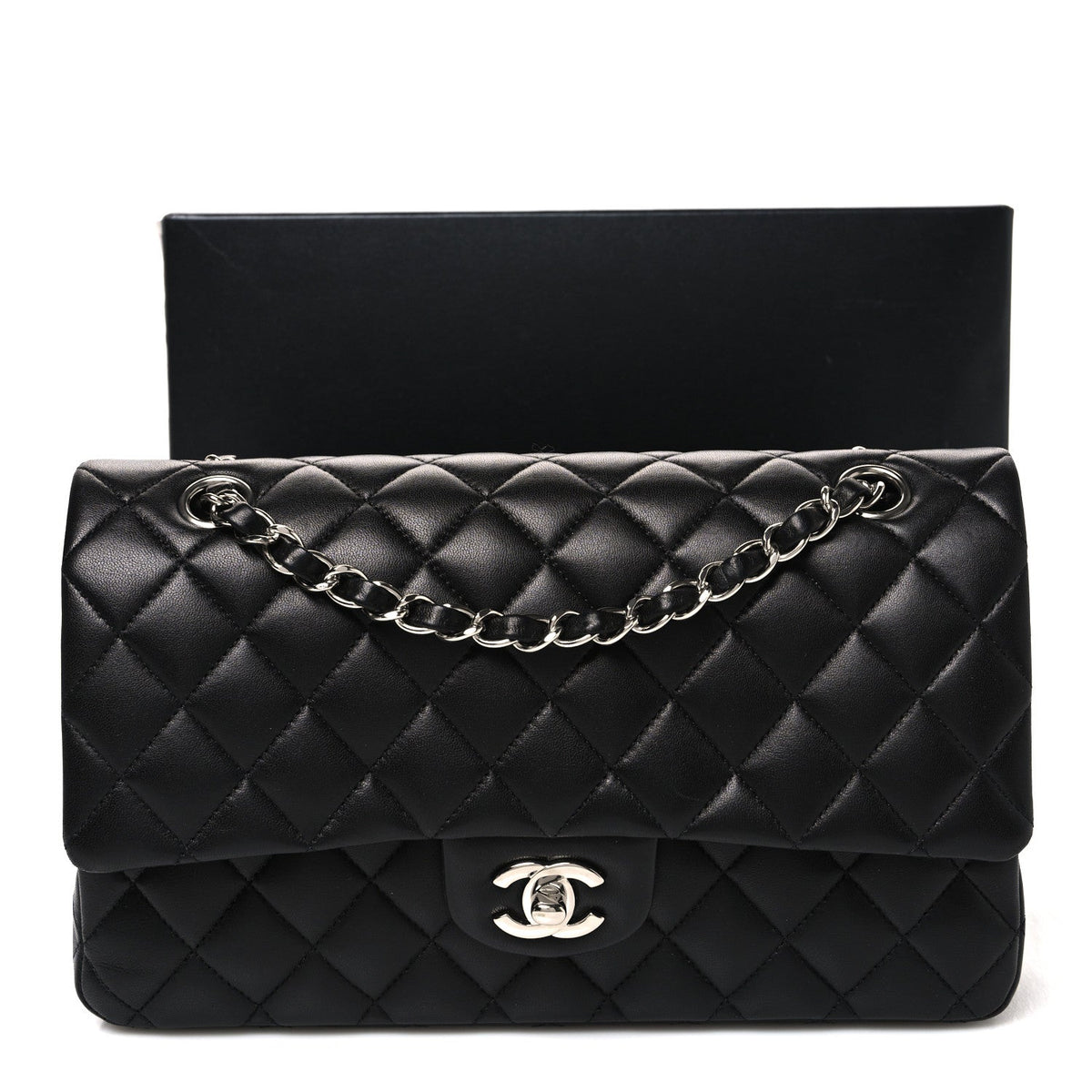Lambskin Quilted Medium Double Flap Black