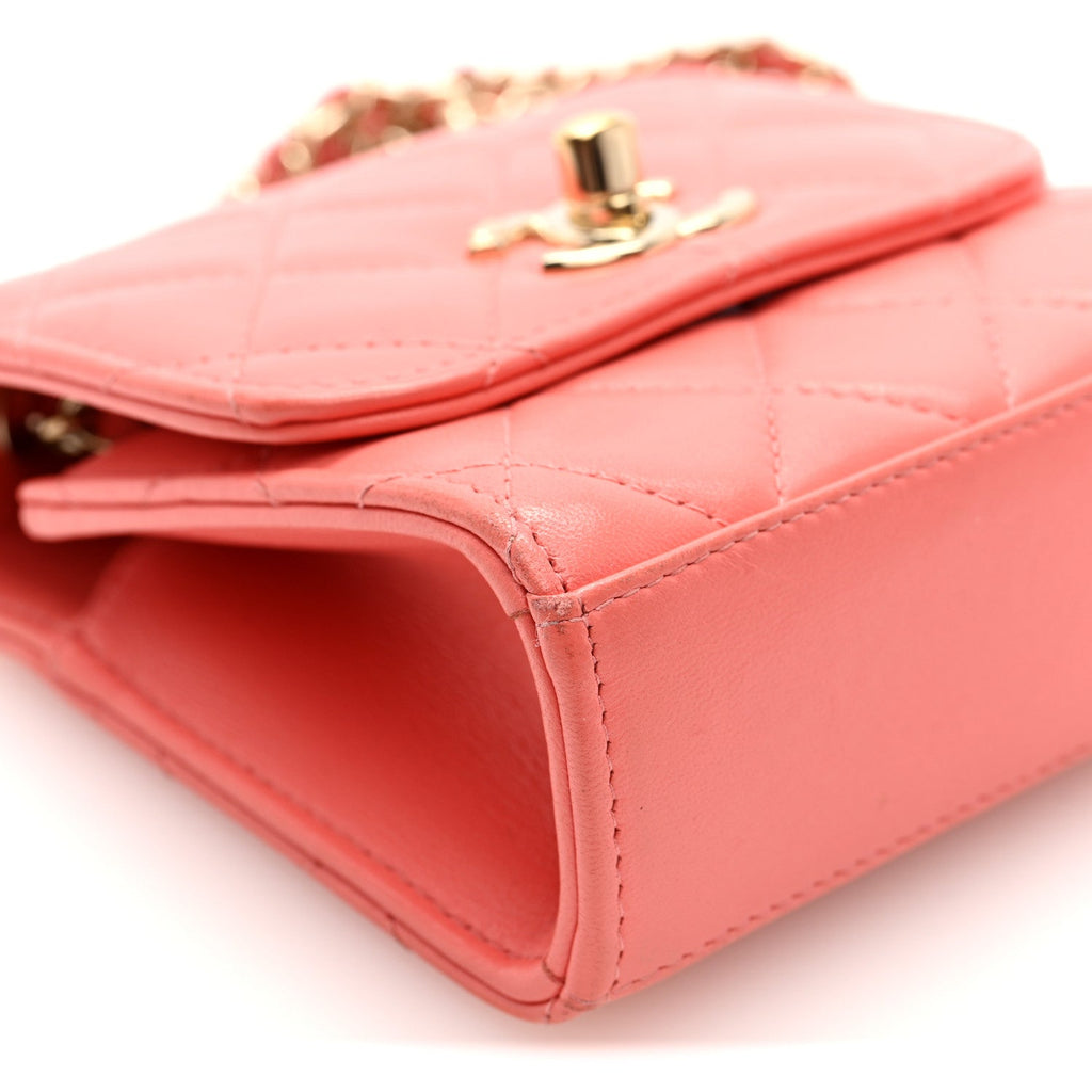 Lambskin Quilted Mini Trendy CC Clutch With Chain Coral Pink