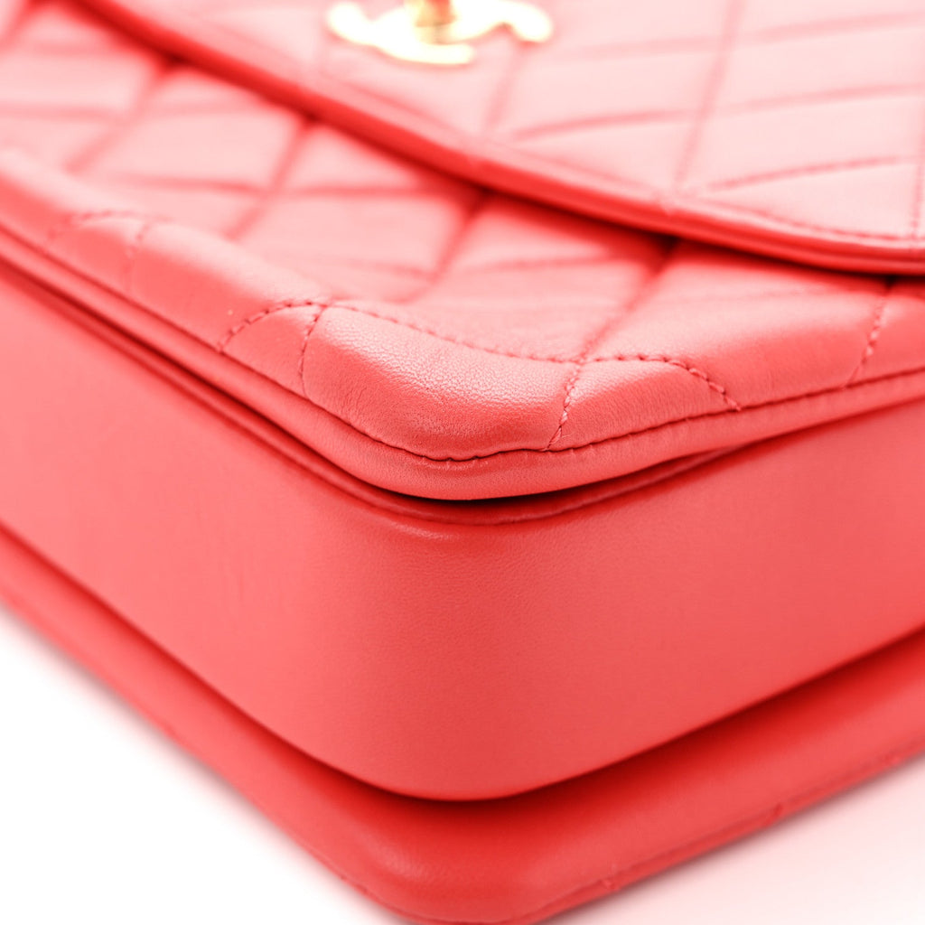 Lambskin Quilted Medium Trendy CC Flap Dual Handle Bag Coral