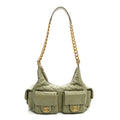 Shiny Lambskin Quilted Trendy Pockets Hobo Green