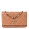Caviar Quilted Studded CC Wallet on Chain WOC Brown
