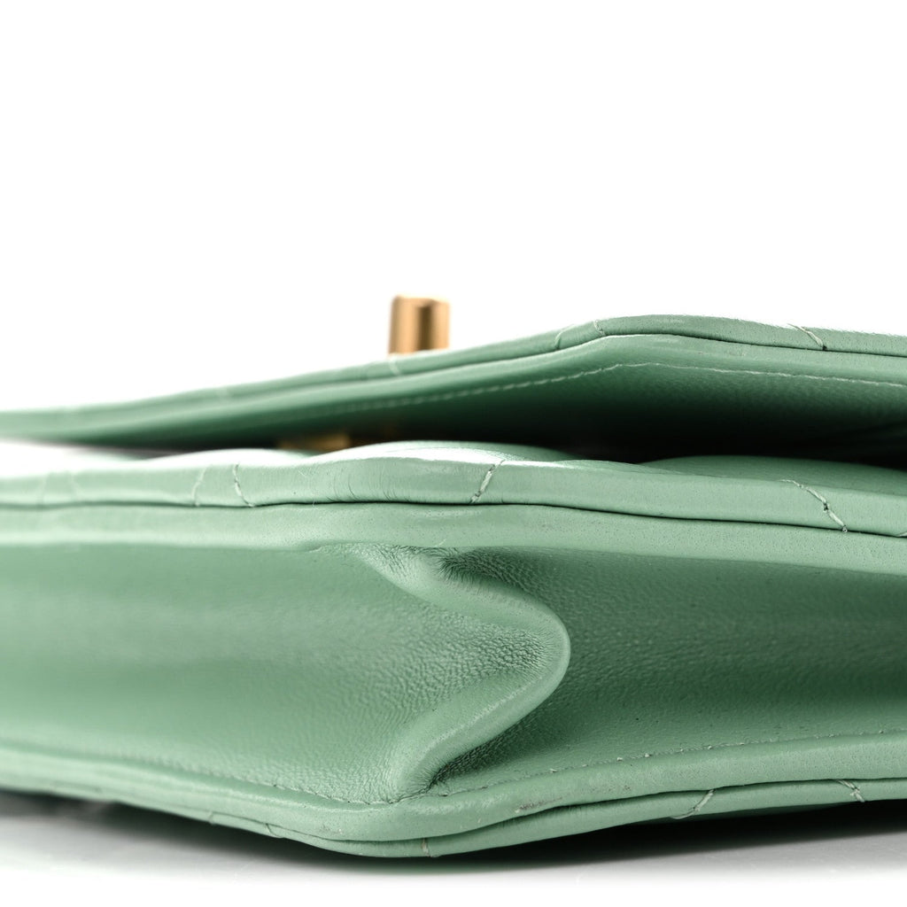Lambskin Quilted Logo WOC Wallet On Chain Green