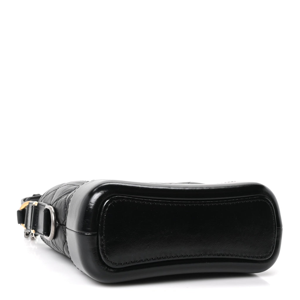 Aged Calfskin Quilted Small Gabrielle Logo Hobo Black